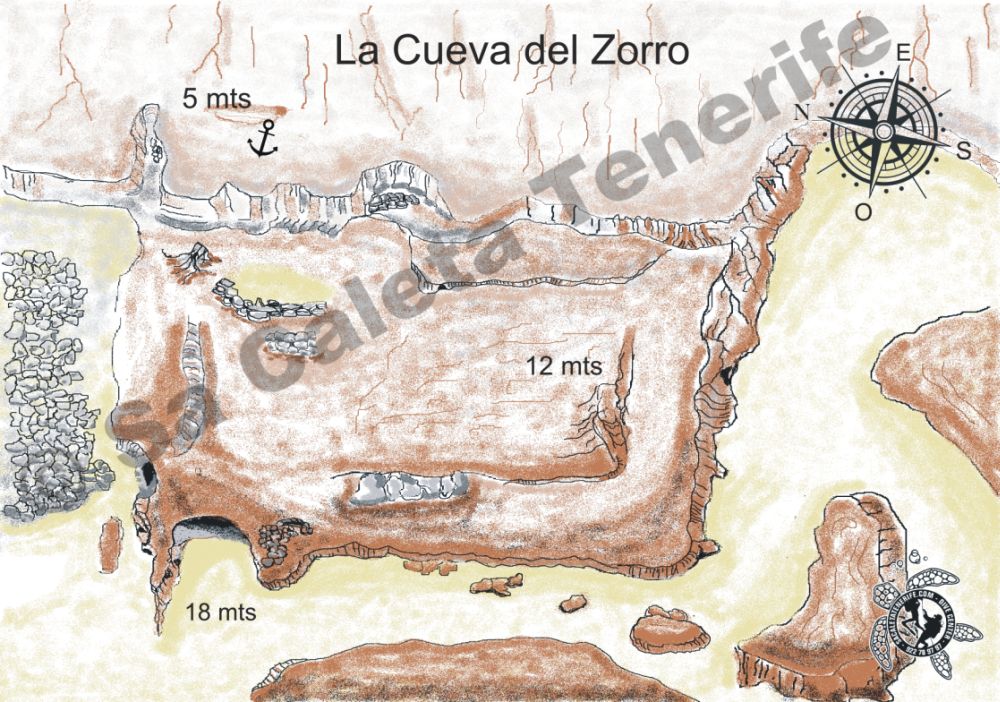 La Cova del Zorro. Màxima profunditat 20 metres.